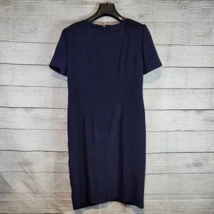 Womens Blue 100% Silk Floral Embroidered Zip Up Knee Length Dress 8 NWT